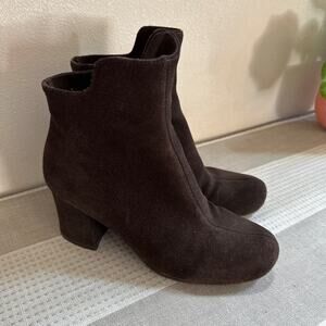 Chie Mihara Chocolate Brown Suede Leather Angle Boots with chunky Heel Size 6